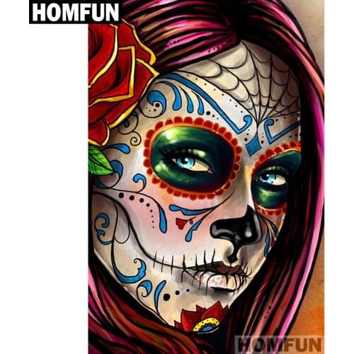 HOMFUN Full Square/Round Drill 5D DIY Diamond Painting "Skull girl" Embroidery Cross Stitch 5D Home Decor Gift A01786
