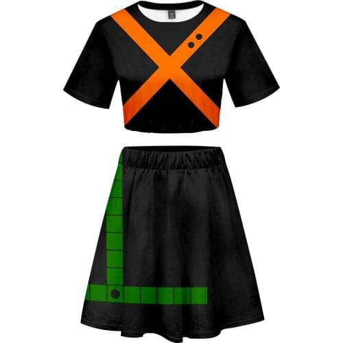 Anime My Boku no Hero Academia Outfits Asui Tsuyu Bakugou URARAKA Cosplay Costume Cheerleading Dress Two Piece Suit Top+Skirt