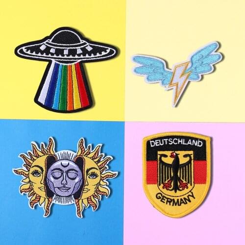 State Flag Embroidered Lightning wings Patches Iron On Exquisite personality Appliques Diy Coats Hats Bags Badges Accessories