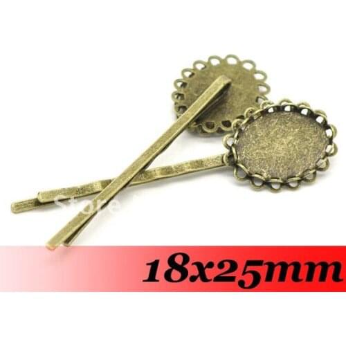 Free Ship! 200PCS 18x25mm oval double lace cameo cabochon setting Antique bronze Metal Hair Bobby Pin Clip base blank tray bezel