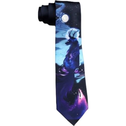 Free Shipping New Male Mens Original Design God Beast Printing Blue Printed Tie Female Students Literary Personality Necktie