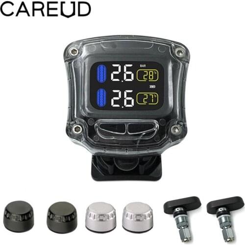 CAREUD M3-B Wireless Motorcycle TPMS Tire Pressure Monitoring System TPMS Sensor with 2 External Internal Sensors LCD Display