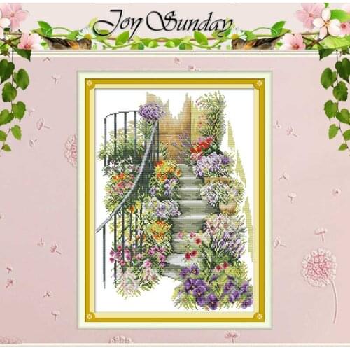 Flower stairs patterns counted 11CT 14CT scenery Cross Stitch Sets DIY Chinese Cross-stitch Kit Embroidery Needlework Home Decor