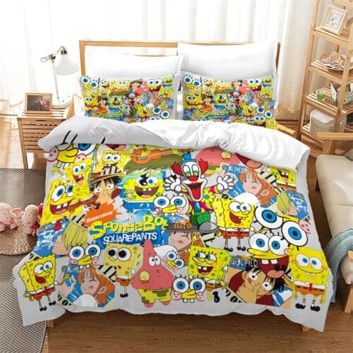 Children Kids 3d Cartoon Spongebobs Bedding Sets Duvet Cover Sets Pillowcase Twin Full Queen King Bedclothes Au Eu Us Queen Size