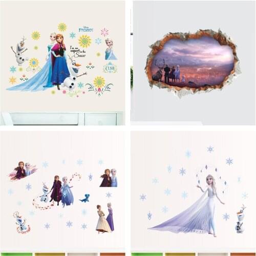 Disney Frozen Princess 2 Elsa Anna Cartoon Wall Stickers Girls Children Room Background Decoration Removable Kids Bedroom Poster