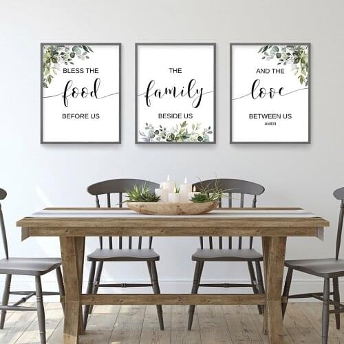 Famial Love Food Inspiring Quotes Wall Art Canvas Painting Green Leaf Wall Poster Prints For Living Room Modern Home Decor