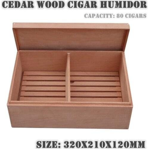 320x210x120mm Cedar Wood Cigar Humidor Capacity 80 Cigarettes Storage Box Simple Moisturizing Wood Grain Cigar Case for Cabinet