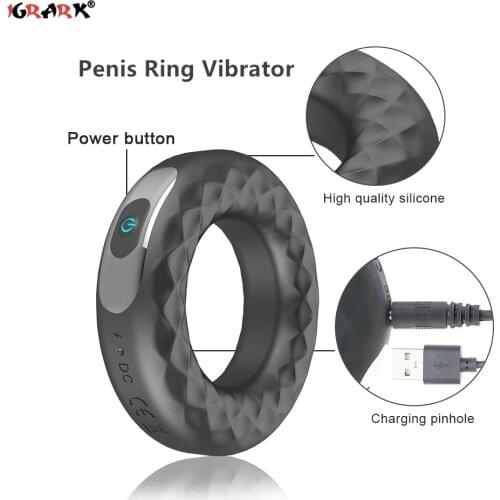 Penis Ring Vibrator Silicone Cock Ring Delay Ejaculation Erection Vibrating Lock Long Lasting Erotic Sex Toy for Men Adults