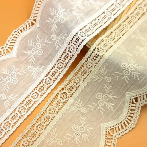Free Shipping 100% Cotton Cloth Doule Edge Embroidery Lace Trim Lace Fabric 10.5cm Width 5Yds/lot