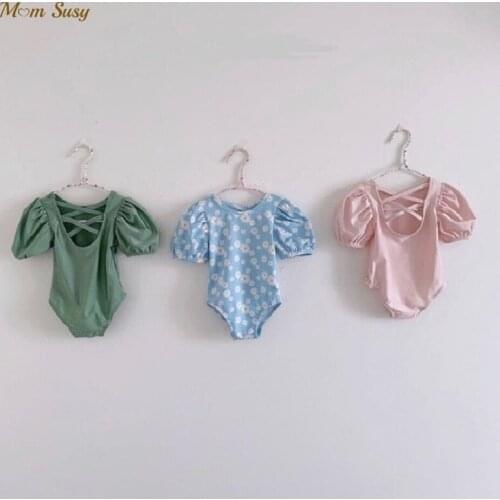 Newborn Summer Baby Girl Princess Swim Suit Puff Sleeve One Piece Infant Baby Swimwear Bathing Suit Kid Swimming Clothing 0-2Y