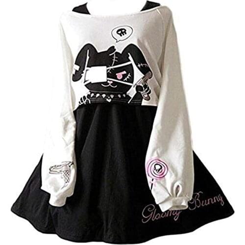 Cute Dress for Teens Girl Two Piece Set Bunny Prints Casual Cotton Dresses for Spring Autumn Young Girl Causal Dresses