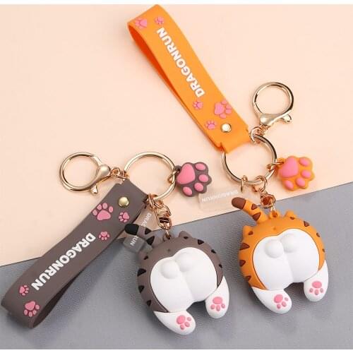 Fashion Cute Cat Butt Key Chain Ring for Woman Men Girls Animal Car Key Bag Pendant Cartoon PVC Rubber Key Ring Pendant Jewelry