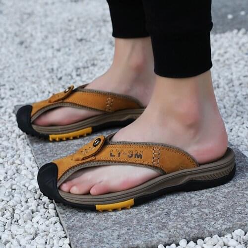 Mens Summer Split Leather Sandals Hiking Shoes Sneakers Non-slip Male Slippers Big Size 38-46 Zapatos Hombre Casual Shoes Men