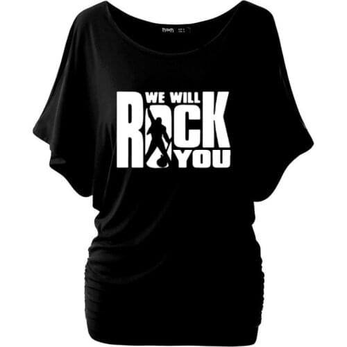 We Will Rock You Women T Shirt Summer Queen Rock Band T-shirt Batwing Short Sleeve Cotton Rock Roll Womens Tops Plus Size