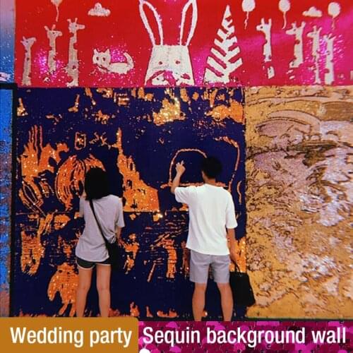 50x125cm Wedding Party Sequin 3D Wall Sticker Wall Cloth Letter Graffiti Wall Fish Scale Sequin Embroidered Fabric Net Red Wall