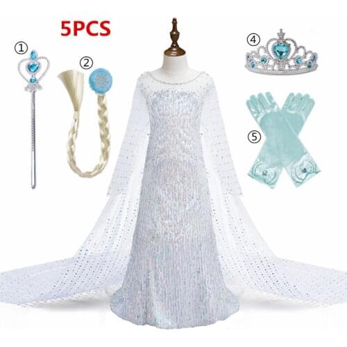 Girls Princess Dress Up Cosplay Costume Girls Party Dress Sequins Snow 2 Kids Dresses for Girl Christmas Dress Halloween Clothes