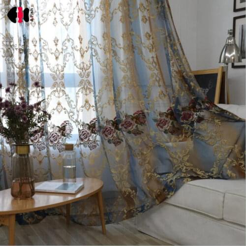 Floral Embroidered Sheer Curtains for Living Room Sheer Panel Voile Royal Blue Elegant Wedding Drapes