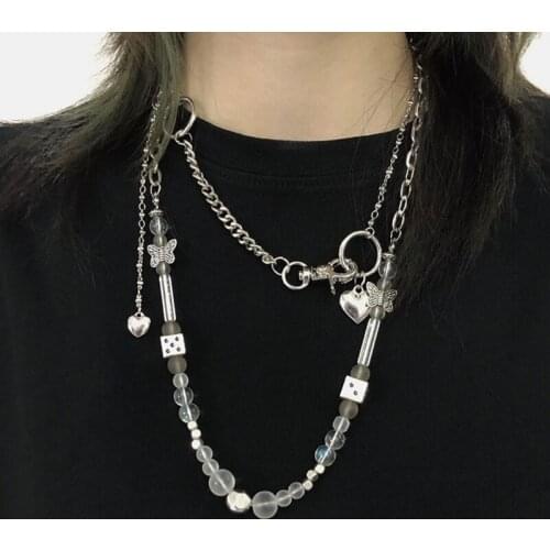 Butterfly Adjustable Choker Lucky Dice Beaded Stainless Steel Chain Necklace C1FE