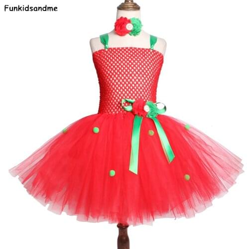Red Flower Girls Christmas Dress Tutu Fancy Kids Tutu Dresses for Girls New Year Xmas Party Costume Children Christmas Clothing