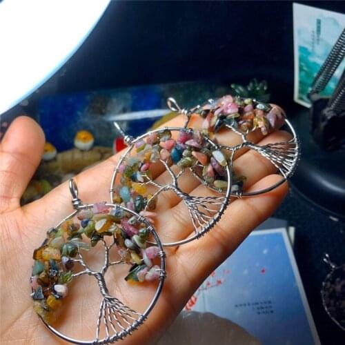 SA SILVERAGE Life Tree Necklace Colorful Natural Stone Long Necklace Unisex Trendy European American Top Selling Macadam Pendan