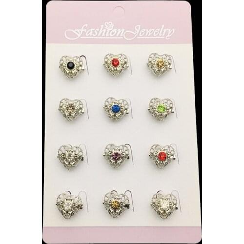 Heart Crystal Rhinestone Collar Lapel Pins and Brooches Women Hijab Brooch Pin 12pcs/set