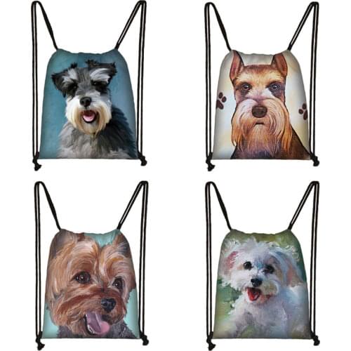 Cute Dog Printing Drawstring Bag eco Polyester Reusable Dog Logo Backpack School Class High-capacity Shoulder Bags Gift