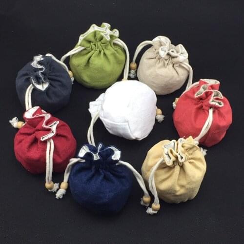 Round Bottom Drawstring Cotton Linen Bucket Bag Small Jewelry Travel Bag High Quality Plain Cloth Bracelet Gift Bag 50pcs/lot
