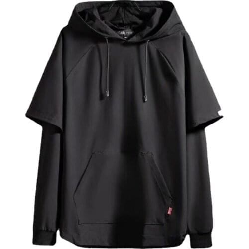 2021 sweater male Korean loose student hooded fake two autumn boutique long-sleeved couple fat black pullover clothes
