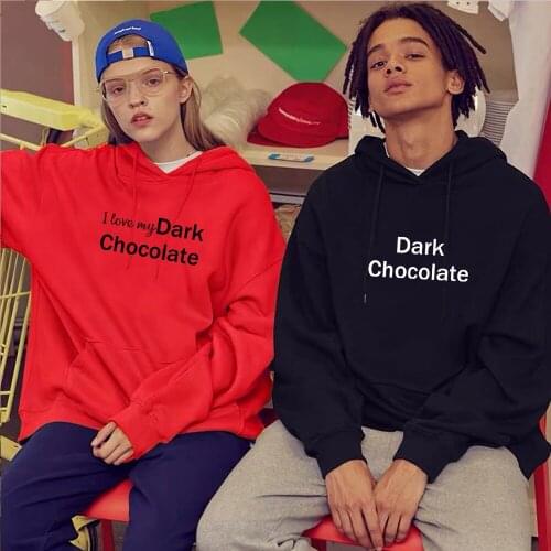 Lovers Couples Hoodie Casual Cotton Pullovers Coat 2021 Autumn I Love Dark Chocolate Letter Print Hoodies Women Men Sweatshirt