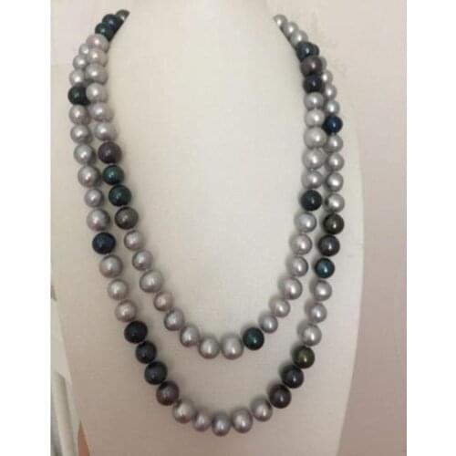 Gorgeous 9-10mm south sea round multicolor pearl necklace 40inch 14k
