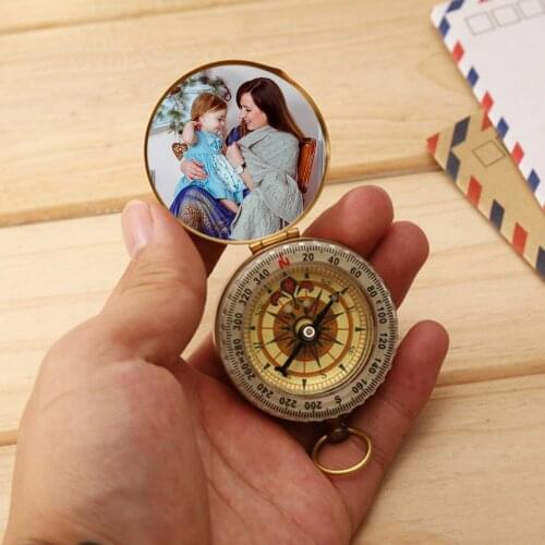 Vintage G50 Gold Color Portable Compass Personalised Photo And Text Camping Hiking Pocket Copper Compass For Men Father Gifts