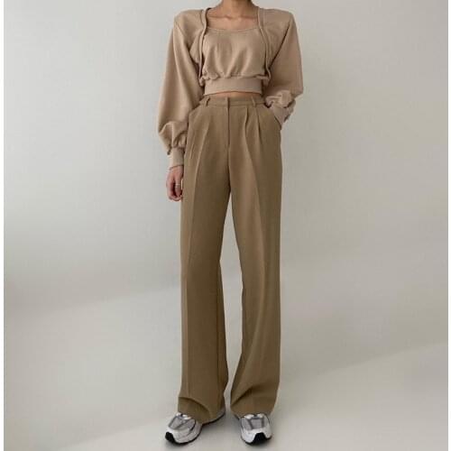 Za Vintage Khaki High Waist Pants Pocket Pleated Casual Loose Straight Trousers Korean 2021 Summer Fashion Streeet Wear Pant