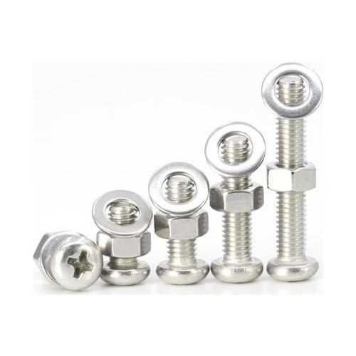 50pcs 304 stainless steel Round head screw nut Flat gasket set Bolt extension combination Screws M3