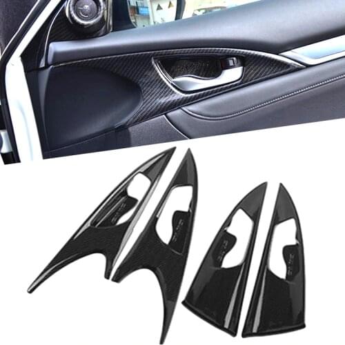Carbon Fiber Interior Mouldings Inner Door Handle Bowl Panel Cover Trim For Honda Civic 10th 2016 2017 2018 2019 LHD