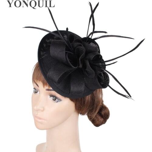 Imitation Sinamay Women Church Millinery Hat Ladies Elegant Fascinators Party Feather Chapeau Caps Fancy Feathers Accessories