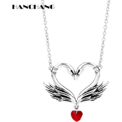 HANCHANG Swan Heart Choker Necklace for Women Sweater Chain Pendants Necklaces Fashion Jewellery Charms collares