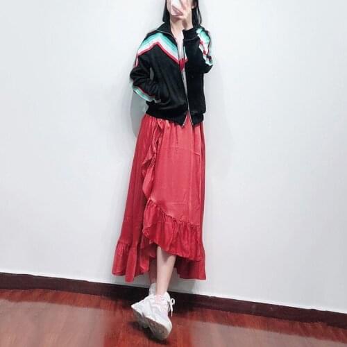 Patads French casual contrast printed stand collar sportswear coat spring and summer loose womens wear e19maneli