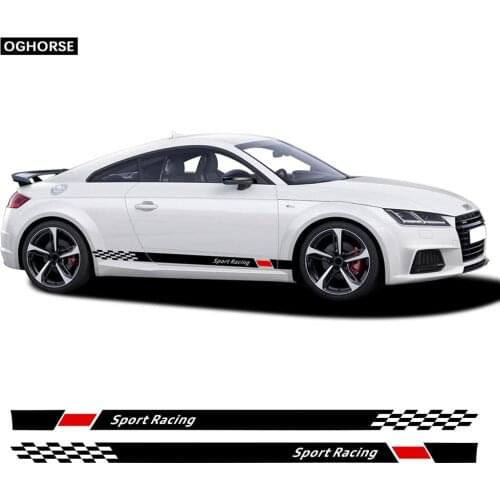 2 Pcs Racing Sport Car Door Side Stripes Skirt Stickers Vinyl Decal For Audi TT MK3 2014-Present