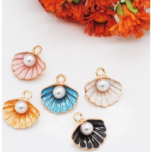 20pcs/lot Fashion Seashell Pearl Shell Enamel Charms 14*16mm Alloy Jewelry Accessories Earring Pendant