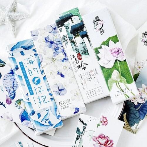 30 Pcs/Set Sea Lotus Flower Watercolor Series Paper Bookmark Book Holder Message Card Promotional Gift Stationery