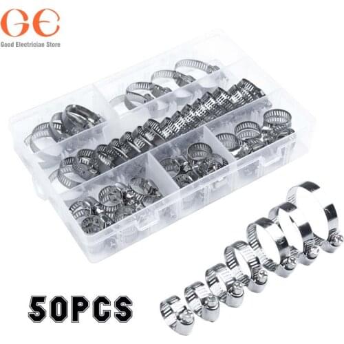 50pcs / Box Mixed Packing Hose Collar Clip 304 Stainless Steel Clamp 8-38mm Series Assembled hose clamp clamp spring clamp