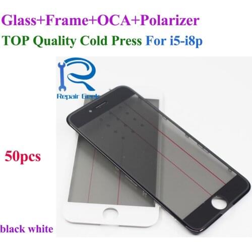 50pcs Top Quality 4 in 1 Front Glass Lens with Bezel Frame OCA Polarizer Film For iPhone 8 7 6 6s plus 5 5s 5c Cold Press