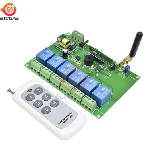 110-240V 6 Channel 433MHz Relay Module with Universal Wireless Remote Control RF Receiver Module Self-locking Switch