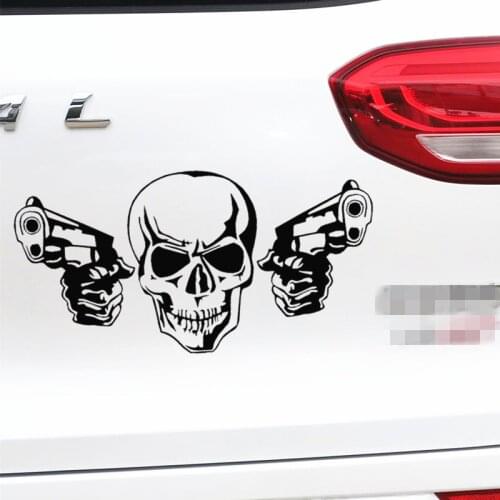 Car Stickers Skull Shooting Gun Creative Funny Trunk Windshield Automatic Adjustment Style D30PVC Car Decoration, 30cm*15cm