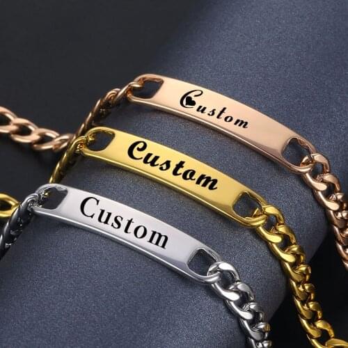 Custom Engraving Name Bracelets for Men Women Stainless Steel Customized Personalized Gold 5mm Cuban Chain Letter Bangle Jewelry