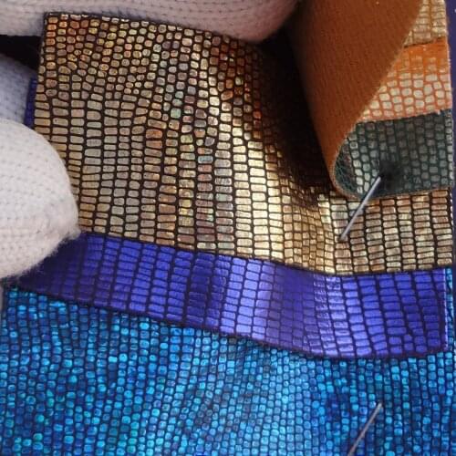 Bronzing lizard pattern leather Metallic snake skin texture grain PU synthetic leather high quality