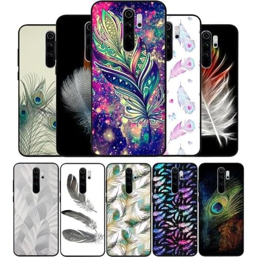 Capa Feather black Silicone Phone Case For Redmi note 9 8 7 Pro S 8T 7A Cover