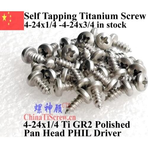 Pan Head 4-24 Self Tapping Titanium screw 4-24x1/4 4-24x3/8 4-24x5/8 4-24x3/4 PHIL Driver Ti GR2 Polished