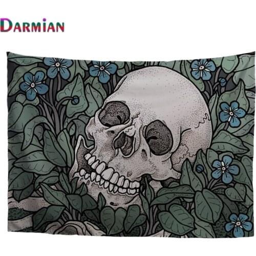 DARMIAN New Blue Flower and Skull Design Tapestry Wall Hanging Washable Tapestries for Home Bedroom Living Room Decoration Tapiz