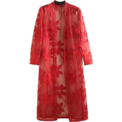 Blusa feminina renda elegant women white tops 2020 Summer Autumn middle-aged women Floral Crochet Lace Cardigan Long jacket